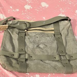 Military Style Utility Satchel Distressed Green Messenger Bag 15.5 X 14 Inches